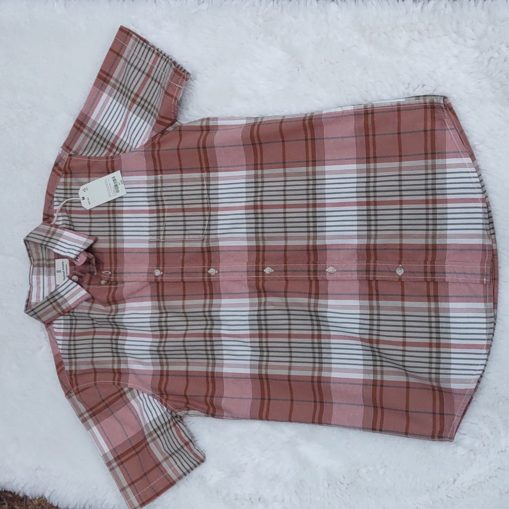 MUTUAL WEAVE Plaid Shirt - Brown and Pink